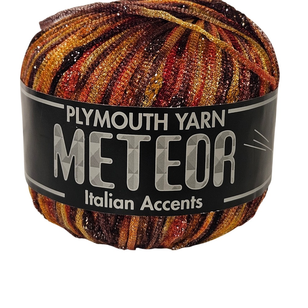 Plymouth‎ Yarn Meteor Italian Accents Yarn 50g Orange Red Gold Metallic Shimmer
